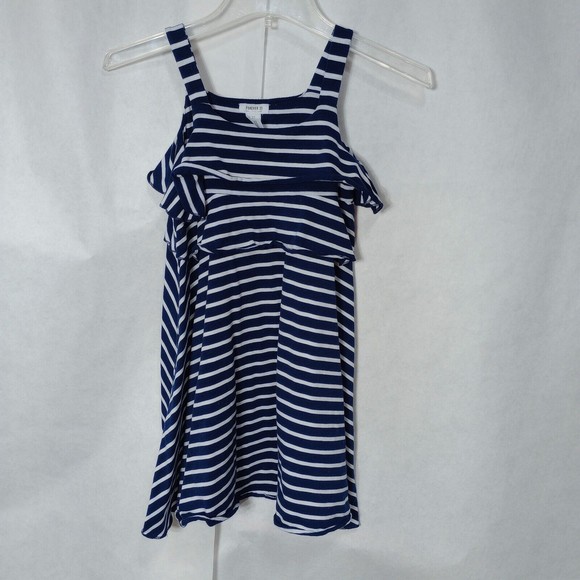 FOREVER 21 GIRLS 9/10 White Blue Striped Dress Sleeveless A Line - Picture 5 of 9